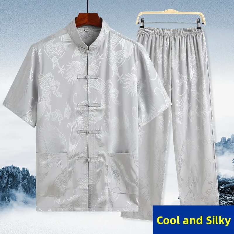 

Летний костюм-танчун для мужчин среднего возраста с цветочным узором, из трикотажной ткани, без бренда, не требует глажки.