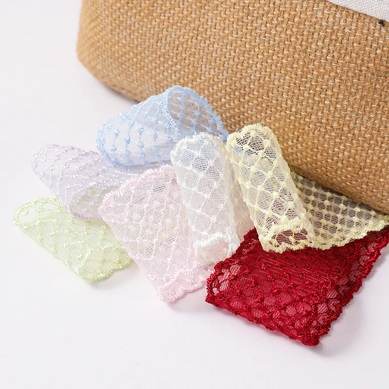 2Yards/Lot 4cm Width Gridding Embroidered Lace Ribbon Trim Organza Fabric Handmade Dress DIY Sewing Accessories