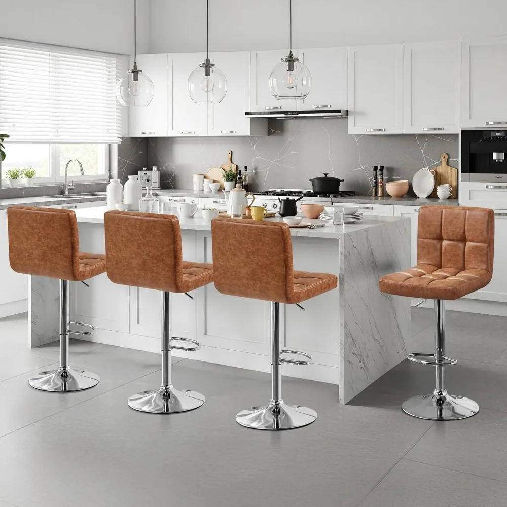 

Bar Stools Set of 4, PU Leather Swivel Barstools, Height Adjustable Counter Chairs, Modern Stools with Back