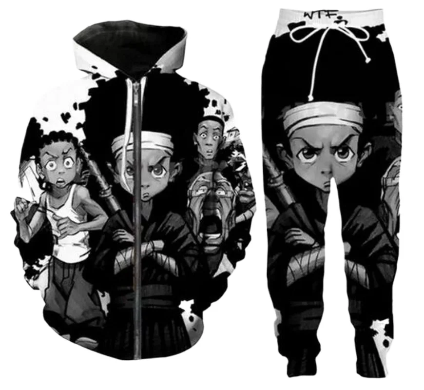 

Release New Men/Womens boondocks Funny 3D Print Fashion Tracksuits Pants + Zipper Hoodie Casual Sportswear