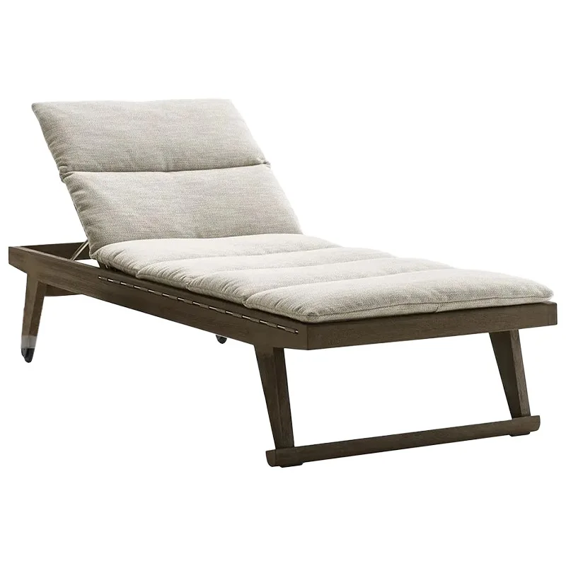 Outdoor bed teak hotel villa swimming pool sun lounger waterproof outdoor seaside solid wood woven beach chair