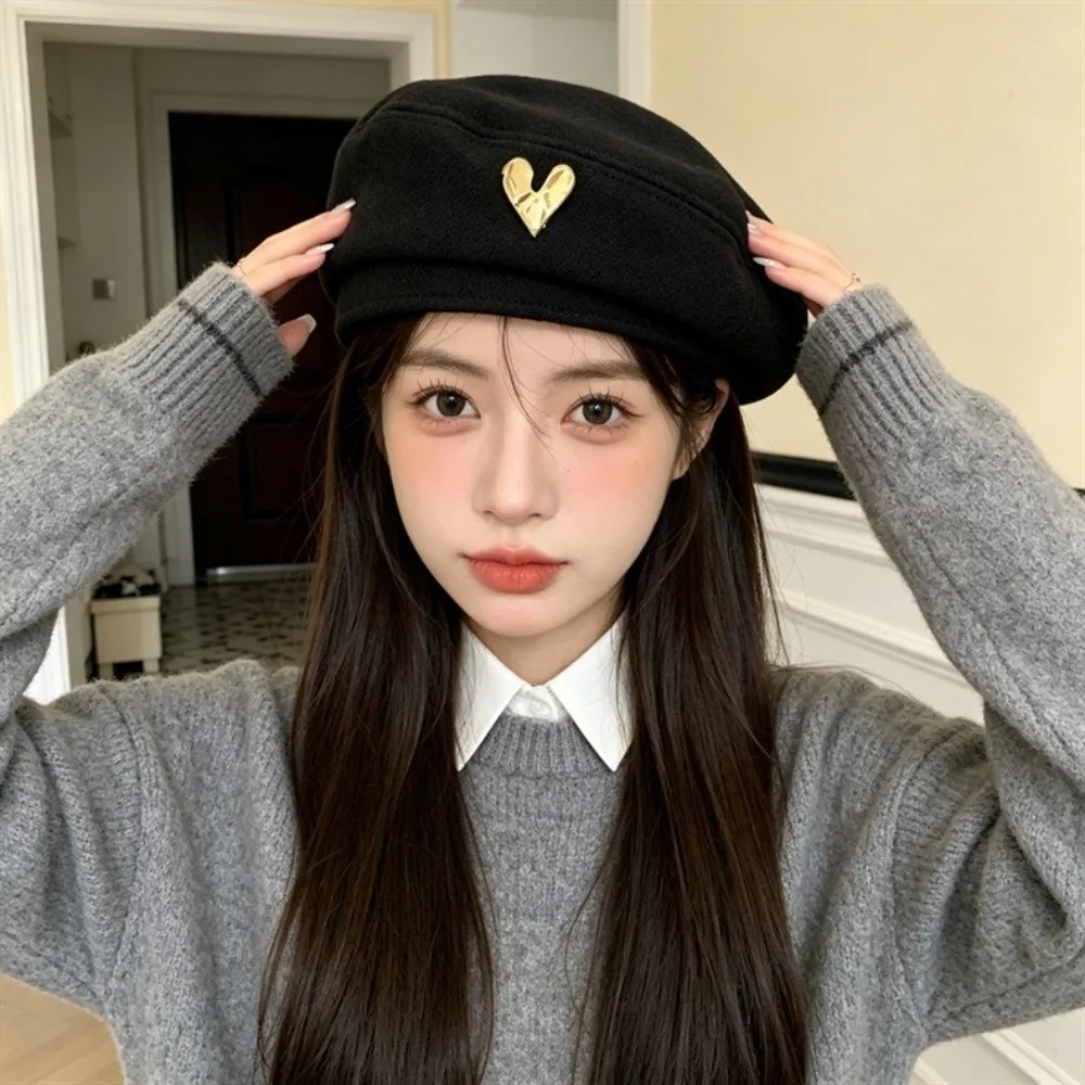 Soft Vintage Beret Hat Heart Decor Thermal Texture Cartoon Bear Cap Exquisite Lightweight Retro Painter Bonnet Birthday Gift