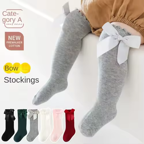 Baby Girls Bow Knee High Socks Cute Kids Girl Student Princess Sock Children Solid Color Cotton Socks Infant Newborn Clothing - Image 3