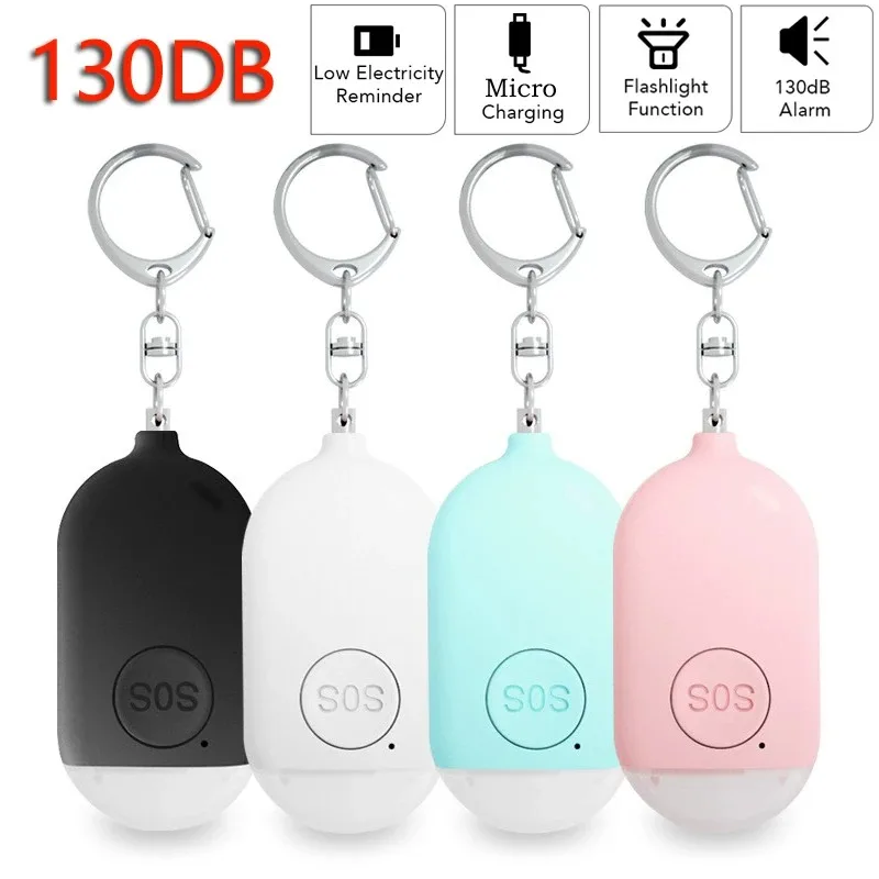 Personal SOS Defense Alarm Self Defense Alarm Girl Rechargeable 130dB Large Sound LED Flash Light Emergency Help Safety Alert