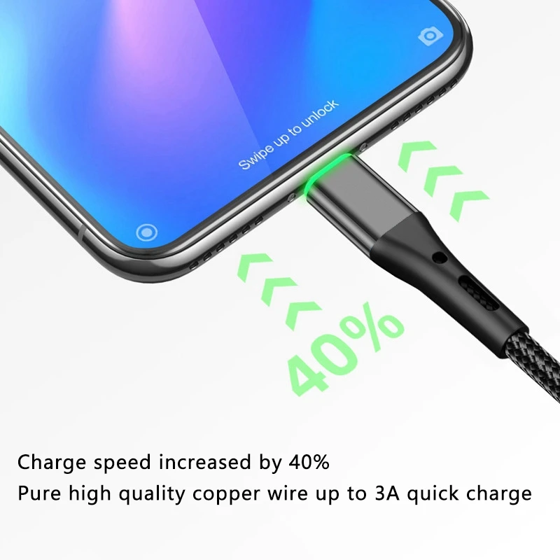 Datenkabel, LED-leuchtendes 3A-Schnelllade-Nylon-geflochtenes Datenkabel für Android-Handys oder Tablets