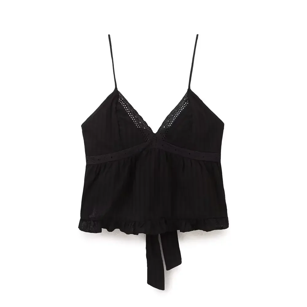 

2025 Autumn New Product Women's Clothing European And American Style Casual Cotton Comfortable Strap Black Backless Top