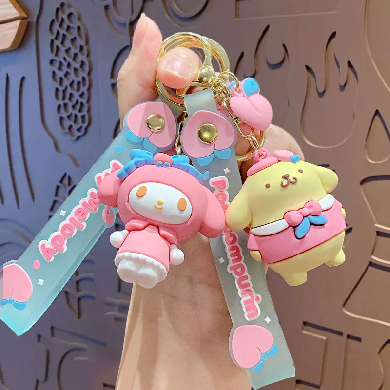 Wholesale Kawaii Sanrio Keychain Kuromi Hello Kitty Pvc Doll Keyring Cartoon Cinnamoroll Backpack Pendant Car Accessories Gift