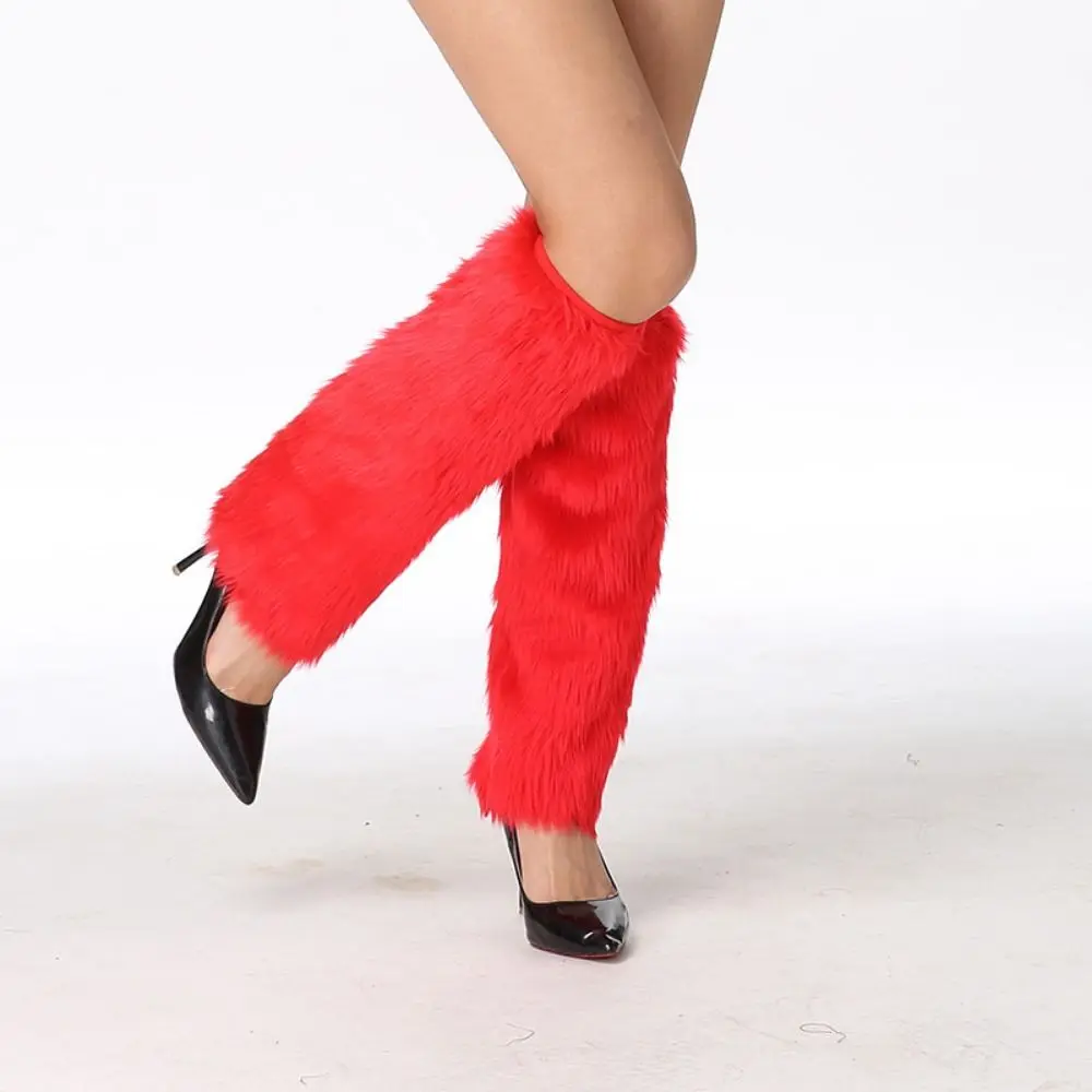 Zachte pluizige namaakbont beenwarmers effen kleur dikke kniehoge laarzen cover kleurrijke comfortabele warme knie mouw kerstfeest