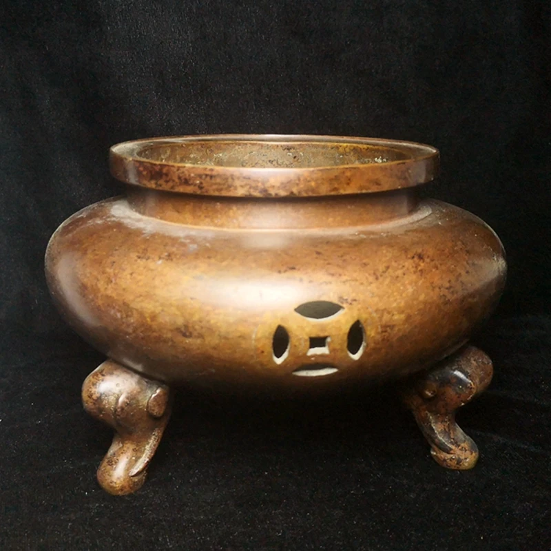 YIZHU CULTUER ART Diameter 18 CM Mark China Bronze Carving Elephant leg Incense Burner Censer