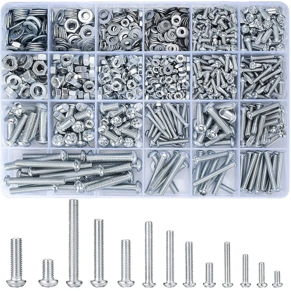 A1444P ~1080 Pcs Screws Bolts and Nuts Assortment Kit, Metric Machine Screws and Nuts and Flat Washers, Round Head Bolts Sets