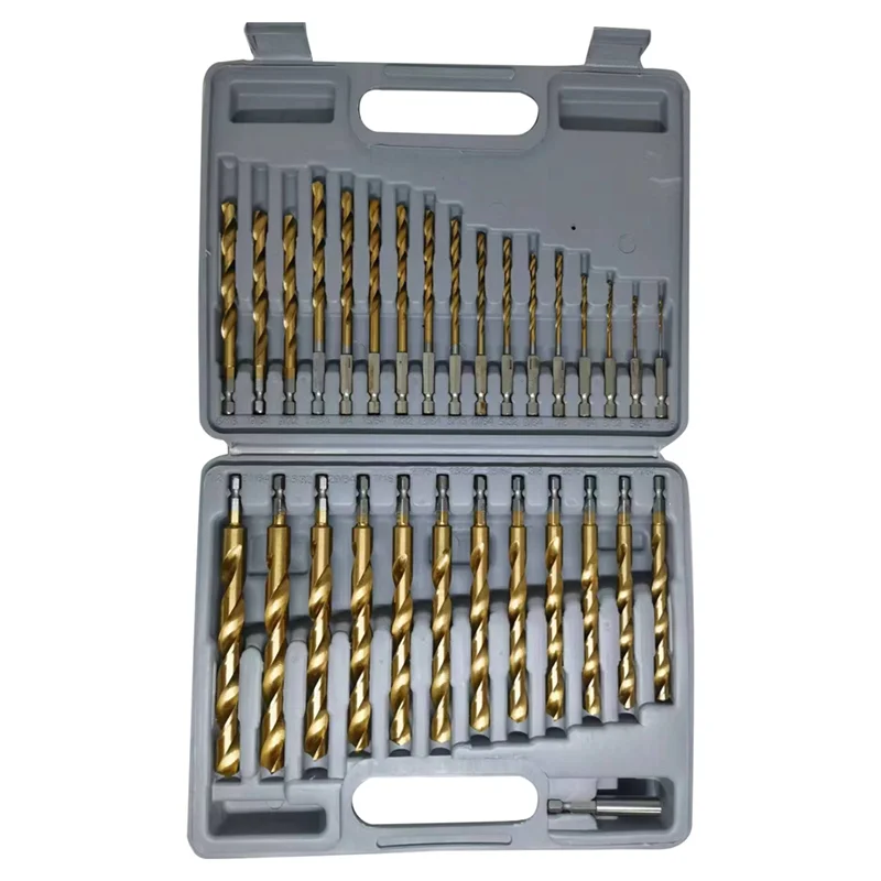 

AEE6-30 Pcs Titanium Impact Drill Bit Set With Storage For Steel, Copper, Aluminum,Zinc Alloy