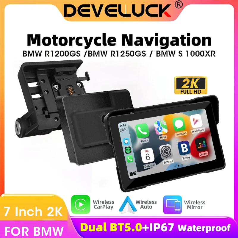 7 "2K especial para BMW R1200GS ADV/ R1250GS ADV/S1000XR motocicleta GPS inalámbrico Carplay Android Auto Monitor de pantalla cámara Dual