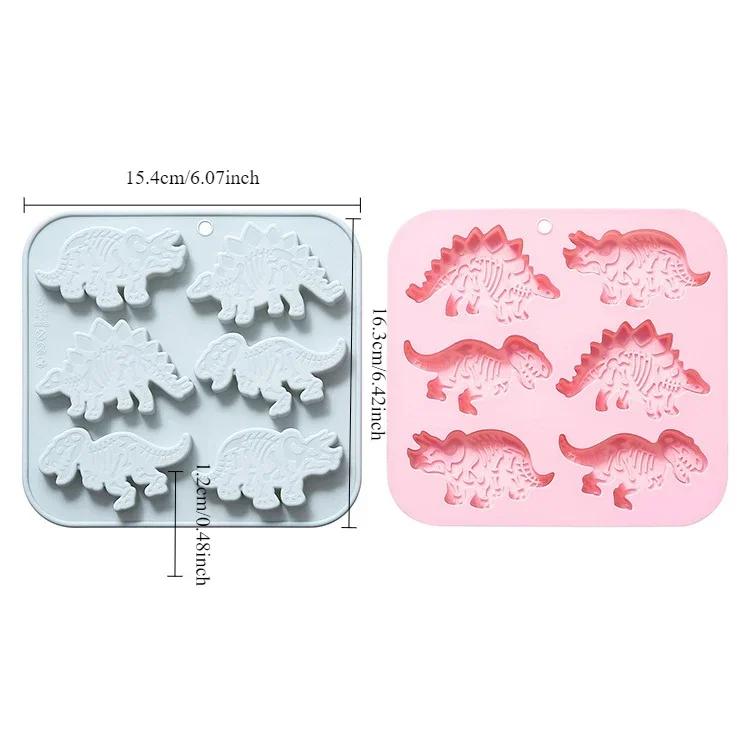 6 Holes 6 Different Dinosaur Fossil Shapes Silicone Molds,Fondant Cake Chocolate Mold Ice Cube Cake Mould Cake Decorating Tools