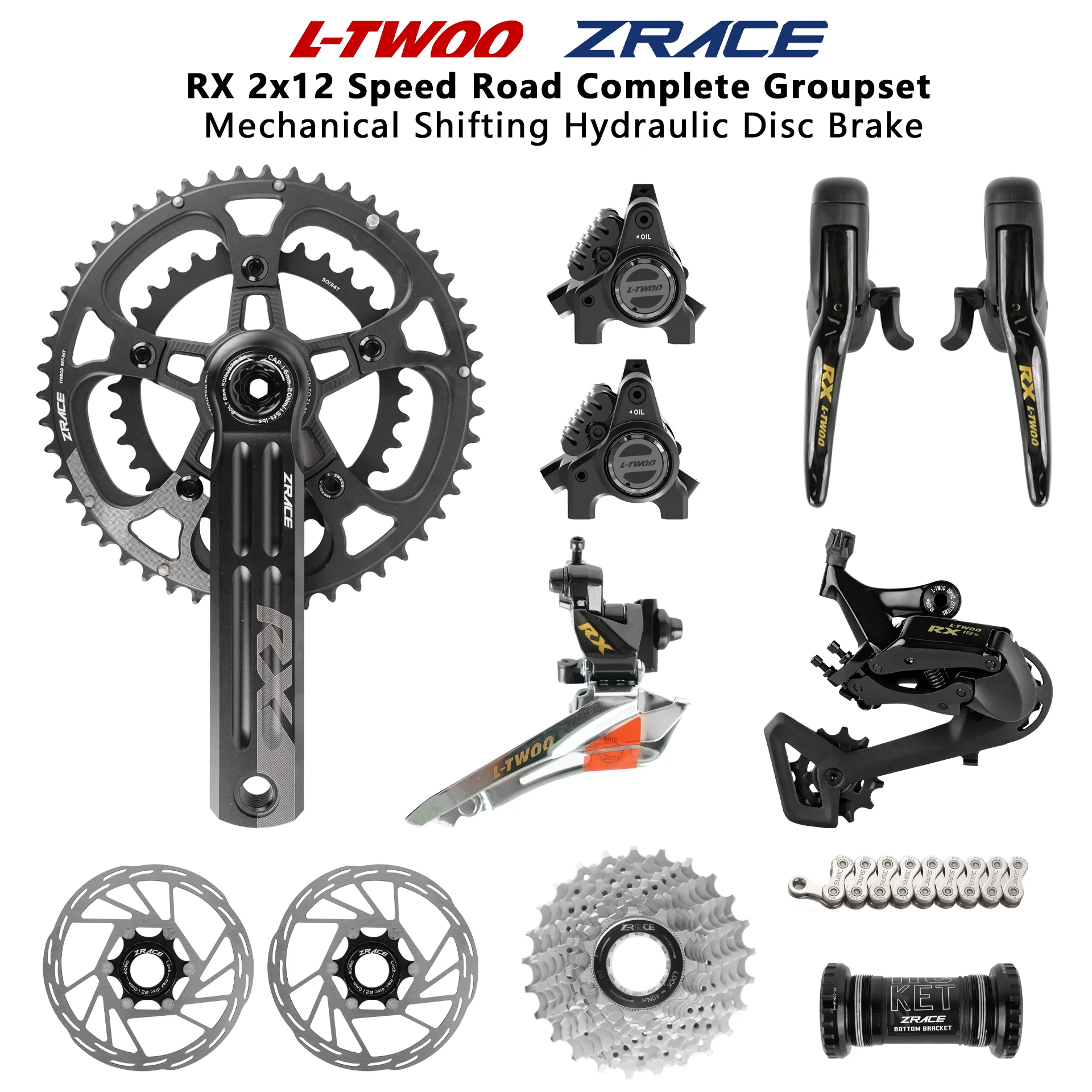 LTWOO RX Disc 2x12 Hydraulic Disc Brake Road Bike Groupset 2x12 Speed ZRACE Crankset Cassette Chain Rotor 24S Bicycle Components