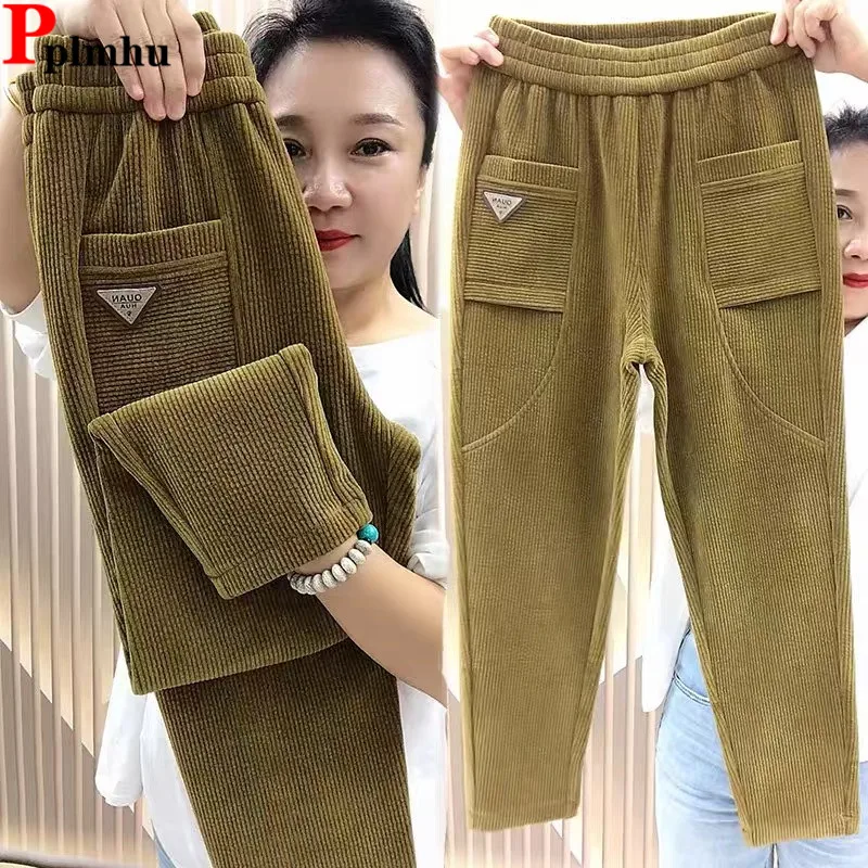 

Casual Corduroy Ankle-length Harem Pantalones Korea High Elastic Waist Baggy Pencil Pants Women Fashion New Spodnie