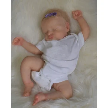 49CM already finished painted Bebe reborn baby Rosalie newborn sleeping doll soft hand-painted hair 3D skin tone visible veins