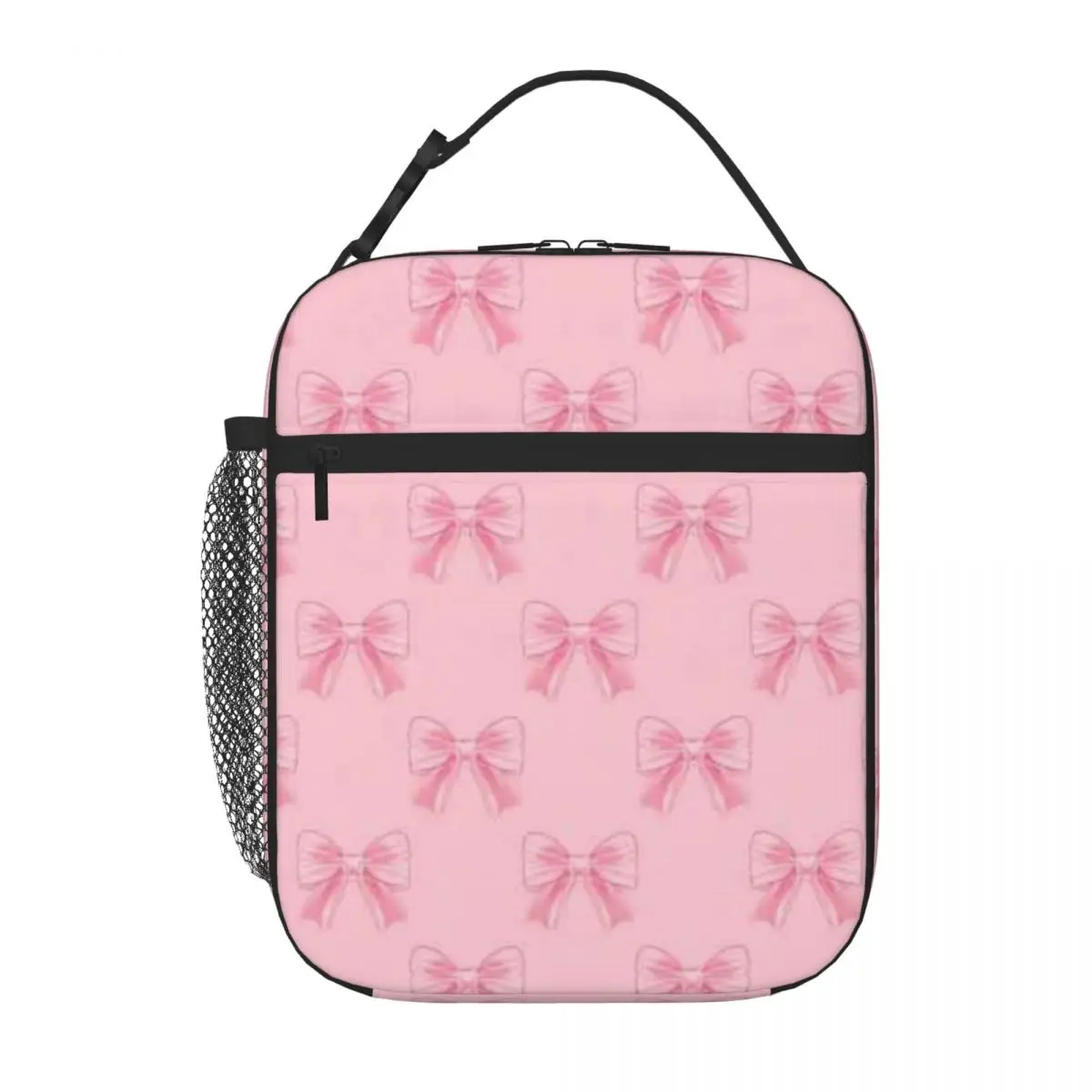 Bestselling Baby Pink Bows And Ribbons On Bubblegum Pink Background Stereo Insulated Snack Tote Children Outing Small Lunch Bag