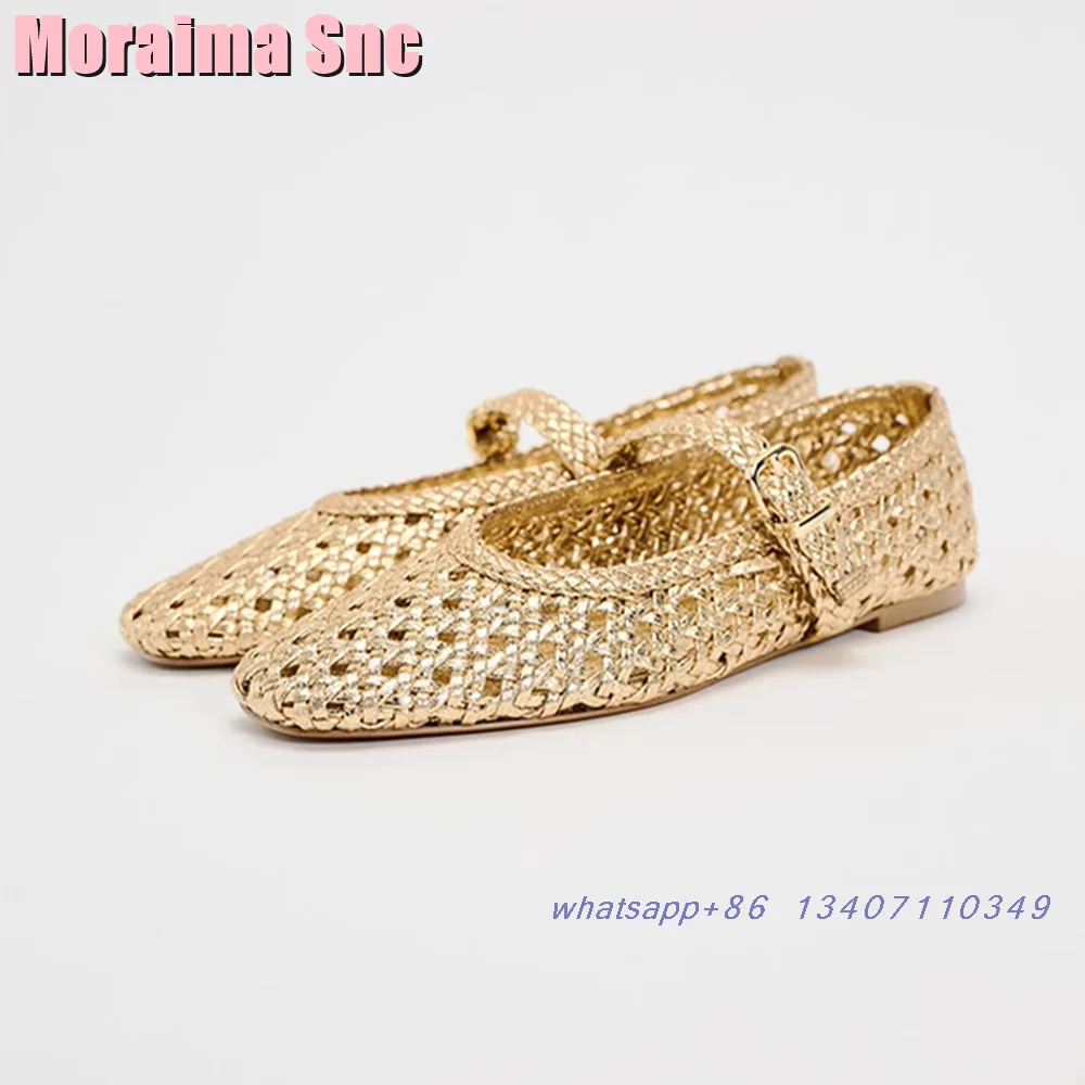 Fashion Golden Braided Ballet Shoes Hollow Flat With Belt Buckle Casual Women\'s Mary Janes Solid Autumn Winter 2025 New Arrivals