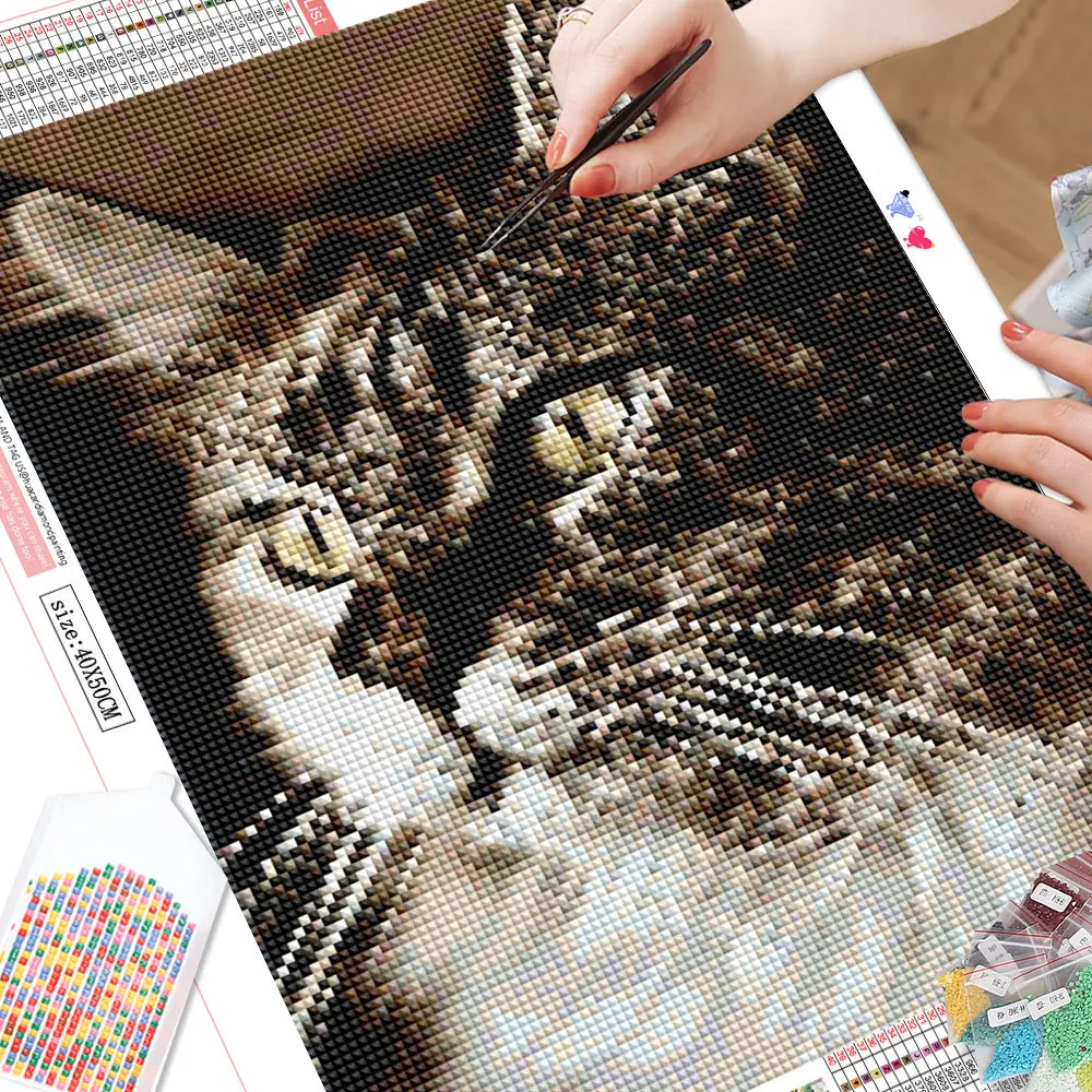 HUACAN 5D Diamond Painting Cat Animal Cross Stitch Kit Full Drill Embroidery Mosaic Art Picture Of Rhinestones Home Decor Gift