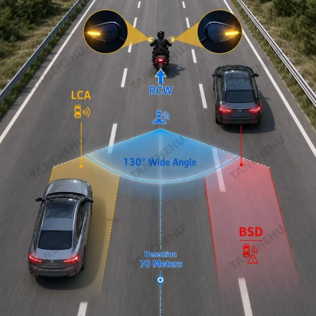 Motorcycle Safety Kit for Honda, Yamaha, BMW, Suzuki - Waterproof 77GHz Motorcycle Radar Blind Spot Detector motorcycle parts