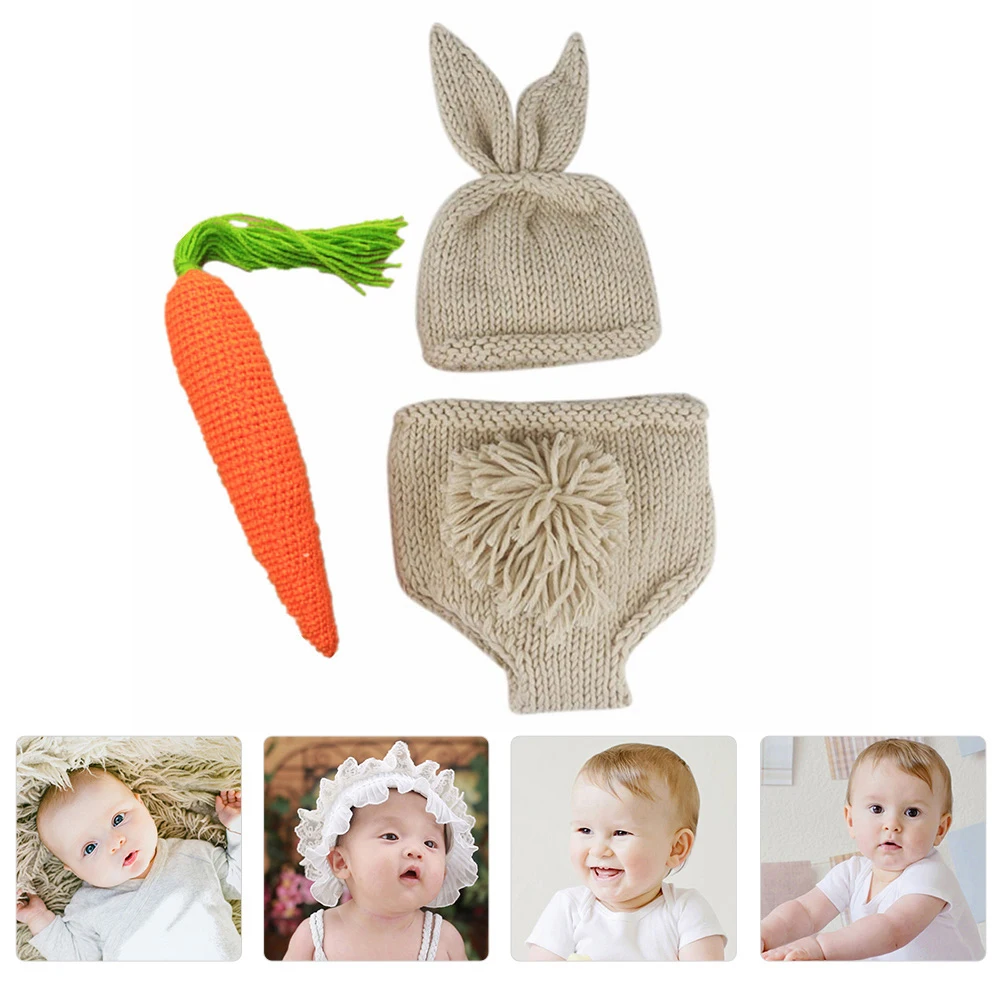 

1 set Children Photography Clothing Set Newborn Baby Girl Boy Bunny Weave Photo Outfits Yarn Hat Costumes Props Shower Party