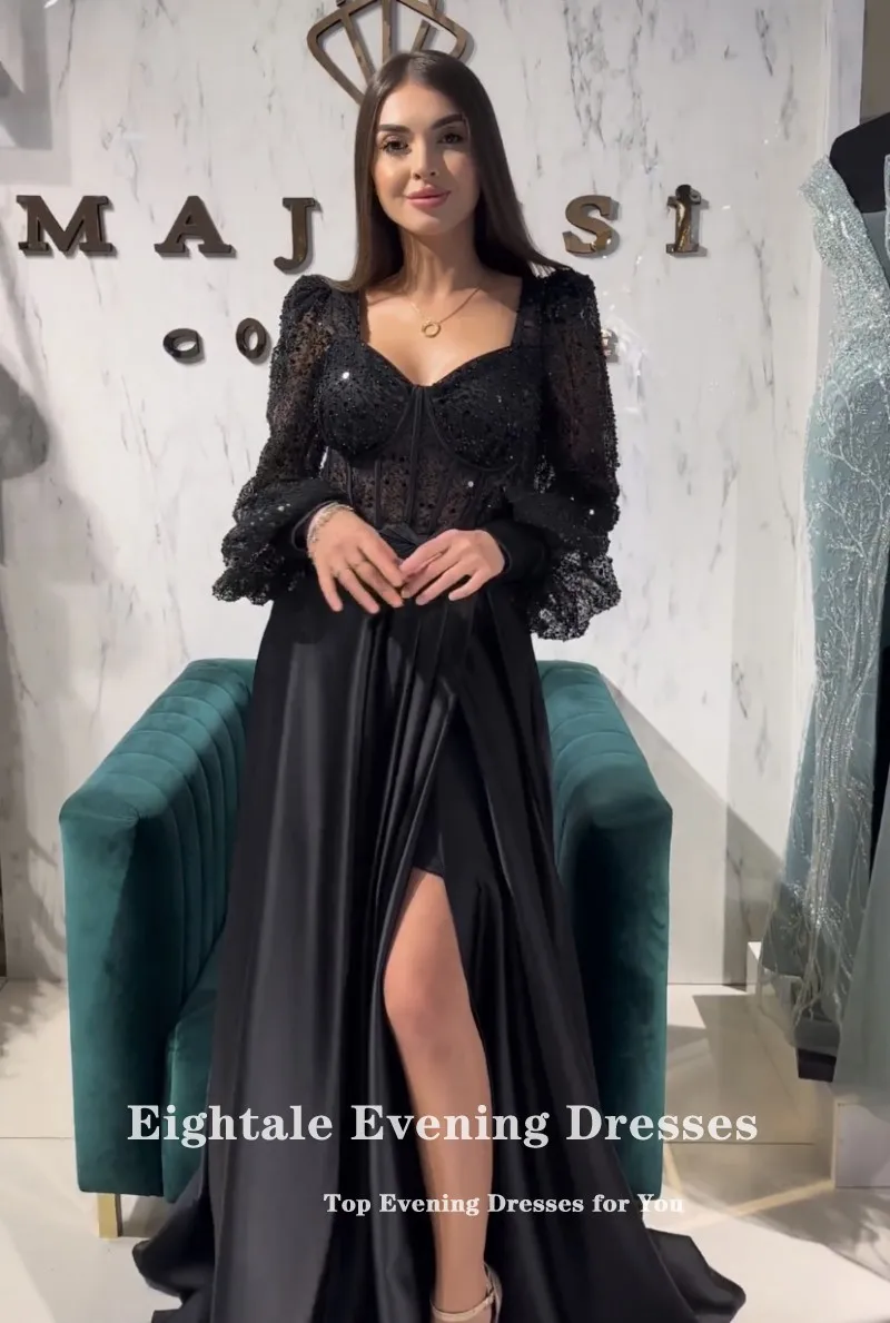 Eightale Luxury Evening Dresses Shiny Sequin Long Sleeves A-Line Prom Party Gown Customized Arabic Wedding Vestidos De Fiesta