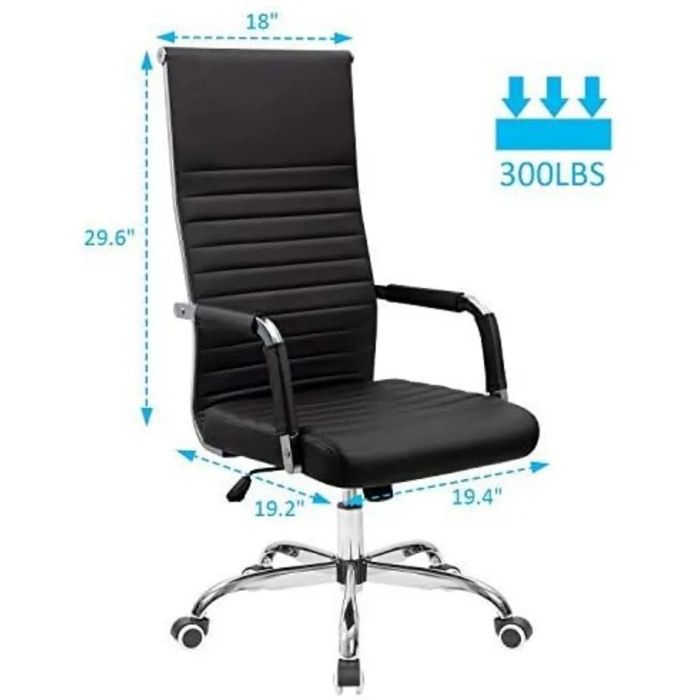 Office Chair High Back Leather Desk Chair Modern Executive Ribbed Chairs Height Adjustable Conference Task Chair with Arms