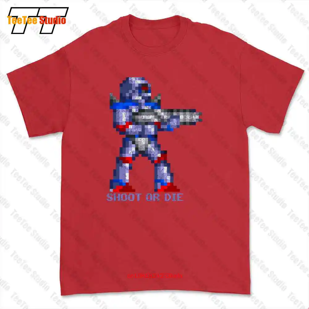 Shoot Or Die Turrican Game Sprite Amiga Figur Robot Spiel T-shirt Tee K5G7