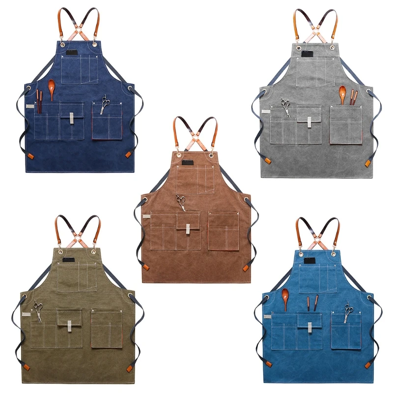 

Woodworking Shop Aprons for Men Women Canvas Work Apron with Pockets Adjustable for Cross Back Straps Kitchen Cooking J78C