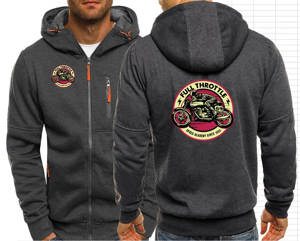 Vintage Motorcycle Zip Coat Sweatshirt FULL THROTTLE CAFE RACER Special Edition ROCKABILLY Man Hoody Sweatshirt Jackets