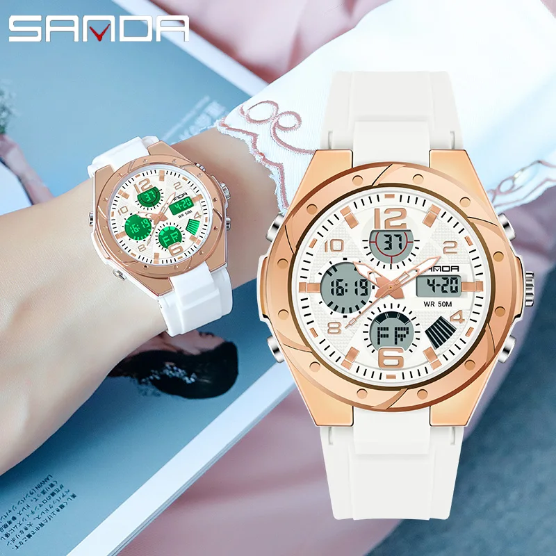 SANDA Fashion Sports Women Watches Waterproof LED Digital Female Watch Student Wristwatches For Women Clock Relogio Feminino