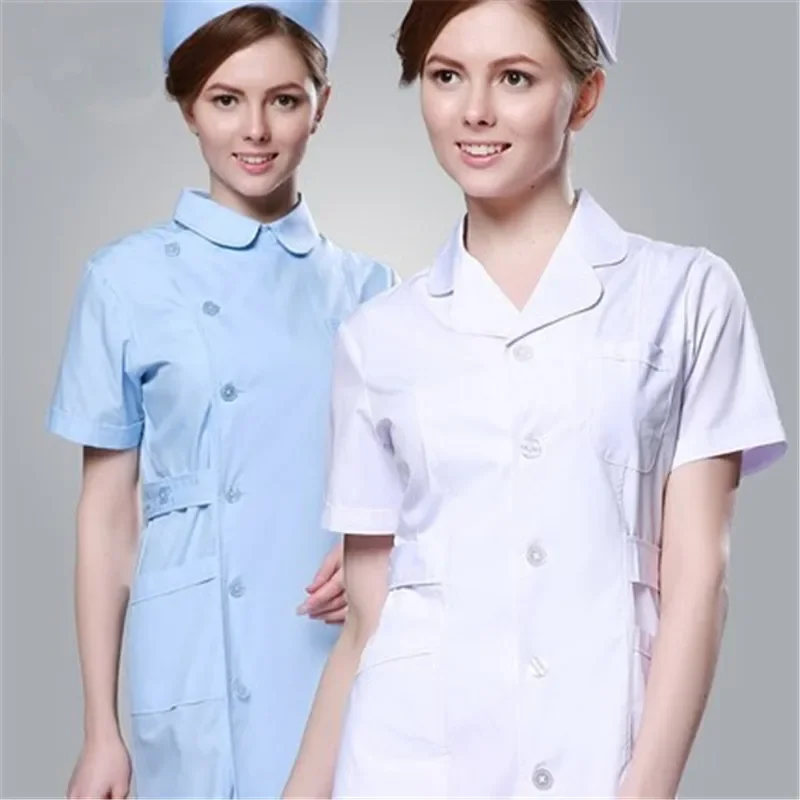 Summer Short Sleeve Slim Fit Nurse Clothing Medical and Spa Uniforms White Scrubs Hospitality Uniforms Sales Free Shipping