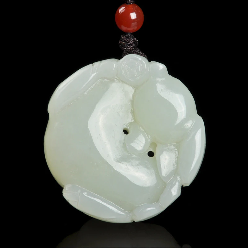 Pendant Holding a Ball, Hotan White Jade Pixiu Gemstone Ornament