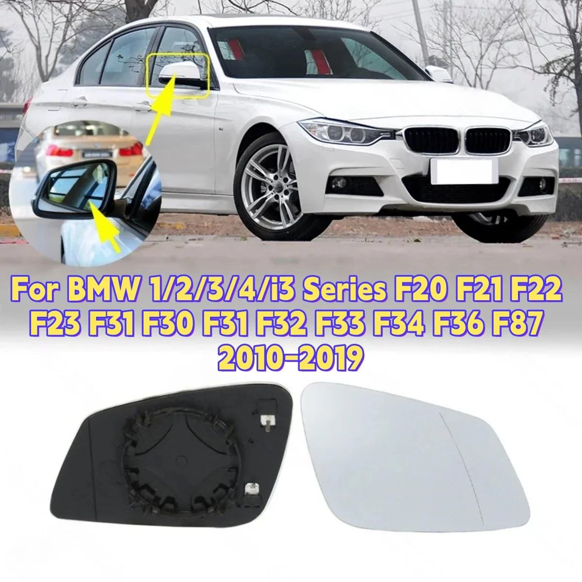 Rétroviseur chauffant 51167284999 pour BMW Série 1/2/3/4/i3 F20 F21 F22 F23 F31 F30 F31 F32 F33 F34 F36 F87 2010-19 (1 pièce)