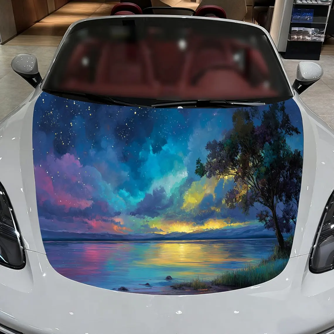

Fun Nebula Lake Car Hood Stickers - Self-Adhesive, Waterproof and Durable Vinyl Wrap, Decorate And Protect Your Car - The Gift F