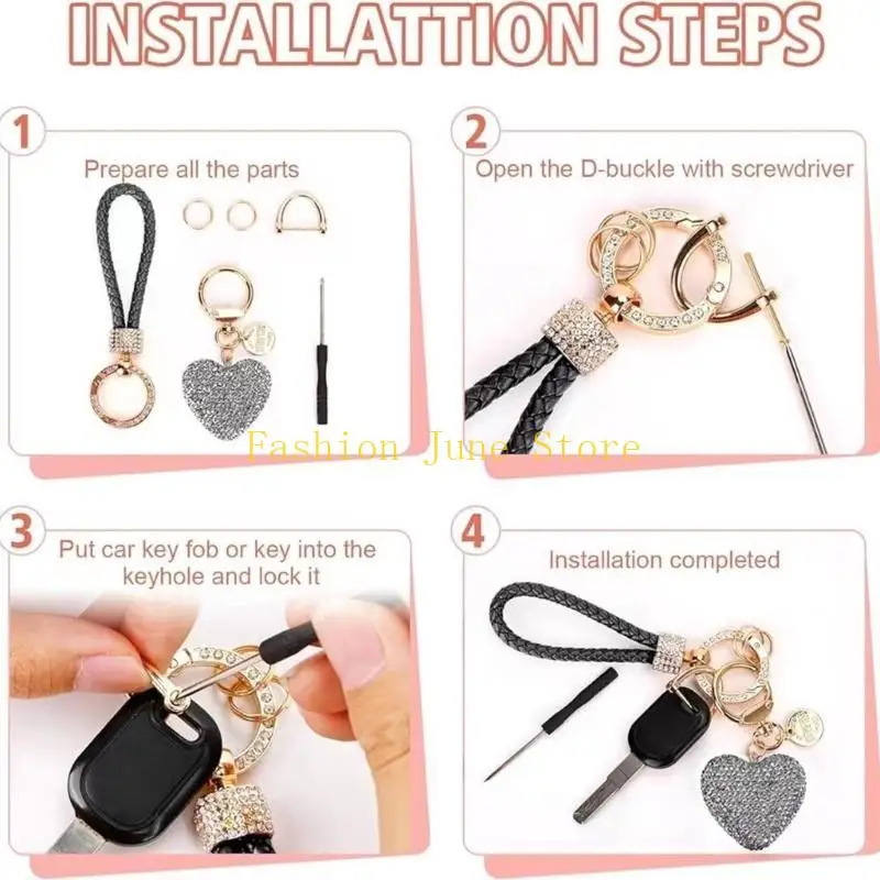 N5KA Handmade Love Heart Chain with Diamonds Sparkling Rhinestones Keychain Pendant Gift for Couple and Trendsetters