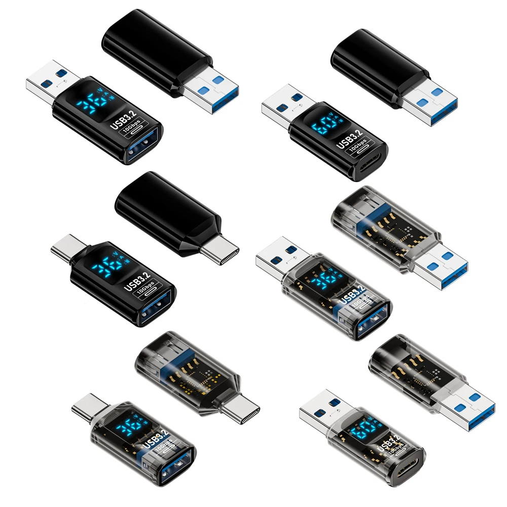 Digitale LED Display USB 3.2 Adapter 36-60W 10Gbps Laptop Type-C Converter Datatransmissie Smart Chip Power Meter Tester