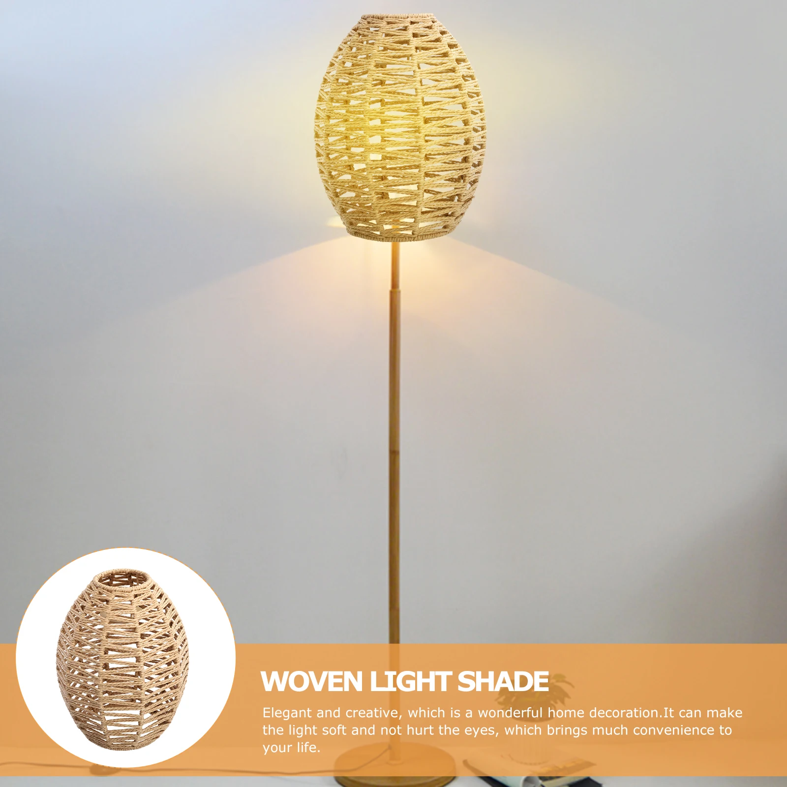 

1pc Handwoven Lampshade Imitation Rope Woven Light Shade Pendant Lamp Cover Decorative Hanging Ceiling Lightshade Bedroom Living