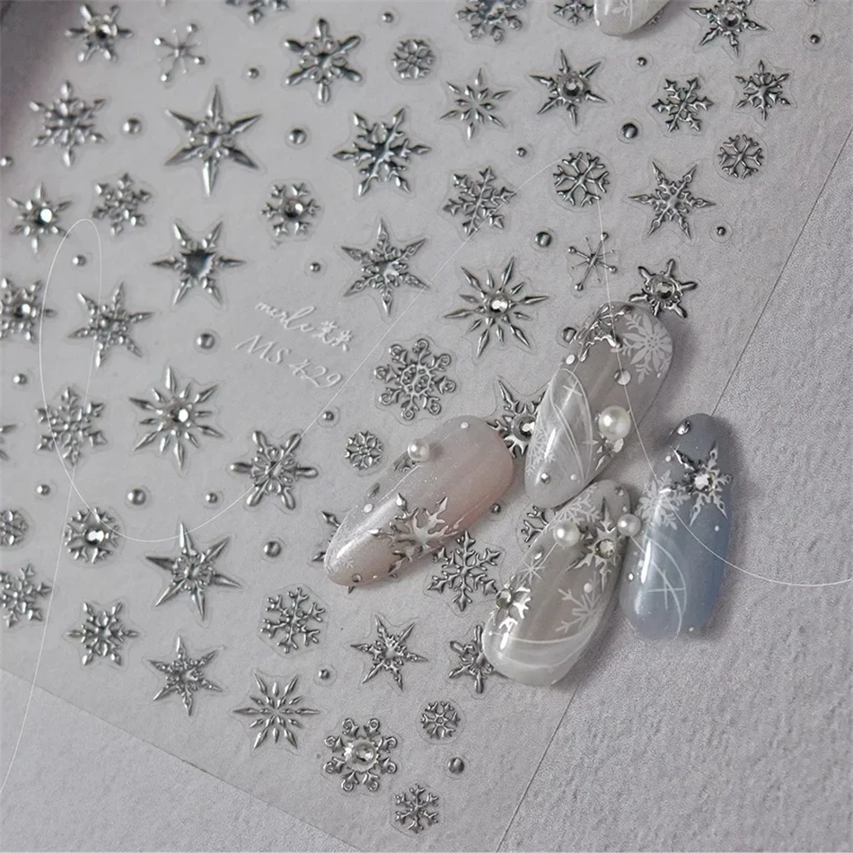 5D Laser Winter Schneeflocke Weihnachten Glänzende Strass Geprägte Relief Selbstklebende Nail art Dekoration Aufkleber Maniküre Aufkleber – Detail 7
