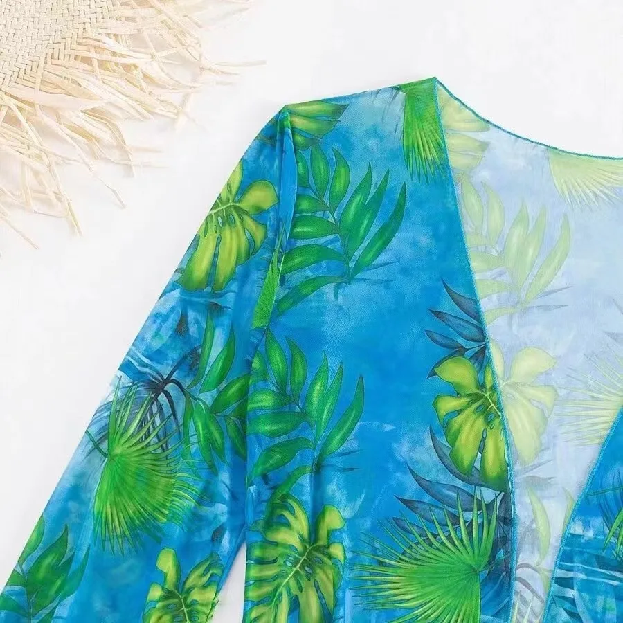 Letni zestaw bikini damski 2025, seksowny, sznurowany, z rozcięciem, modny, wielokolorowy, z nadrukiem, z włóczki, koszula zakrywająca, trzyczęściowy strój kąpielowy.