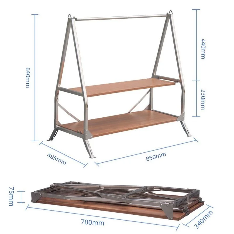 Outdoor Camping Double-layer Storage Rack Portable Folding Rack Storage Rack Garden Camping Stainless Steel Bracket