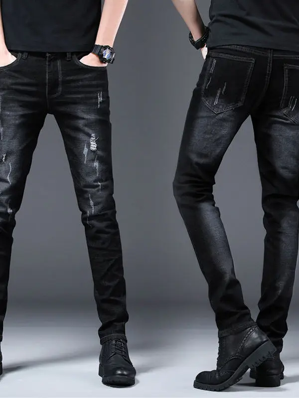 

Black Slim Fit Casual Jeans Men's Spring Summer Large Size Elastic Korean Trend Brand Youth Wear Comfortable Stretch Long Tro...