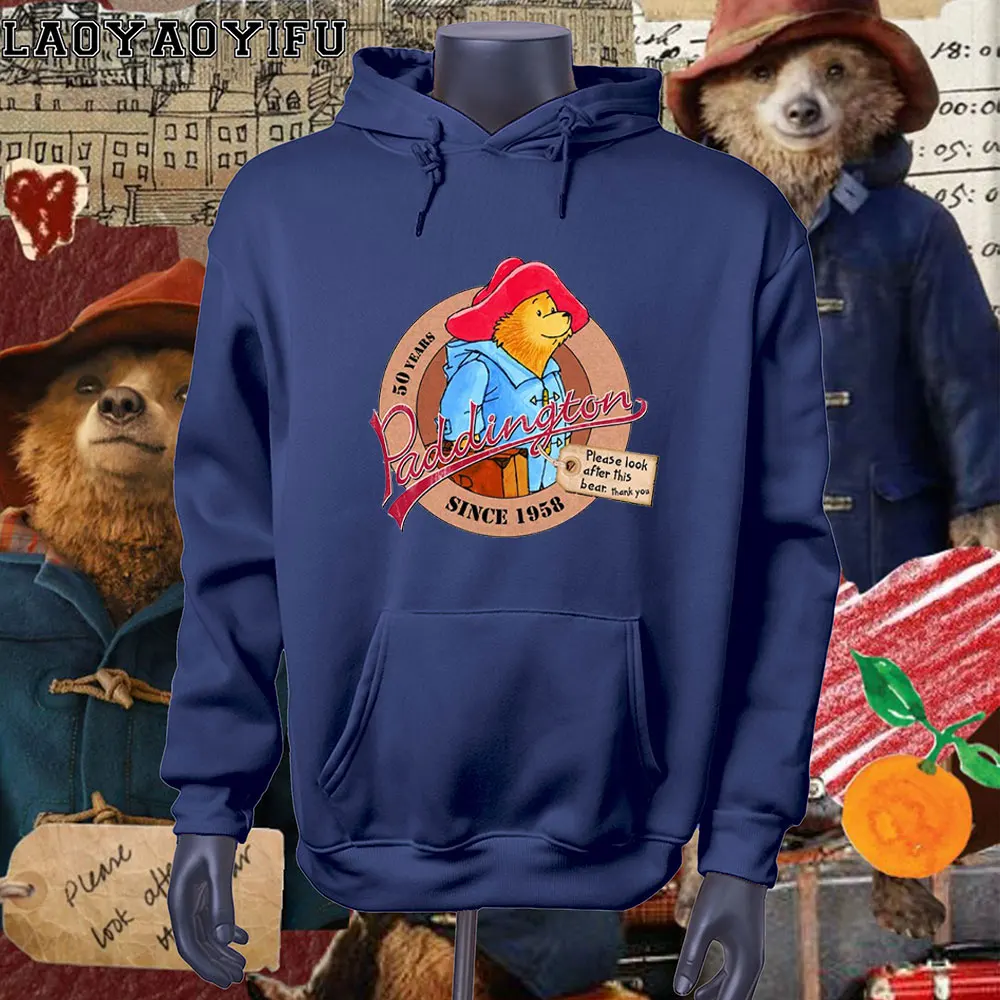 

New Cartoon Sweatshirt Cartoon Paddington Bear in London Graphic Hoodie Women Casual Lady Clothing Aesthetic Clothes Hoodies
