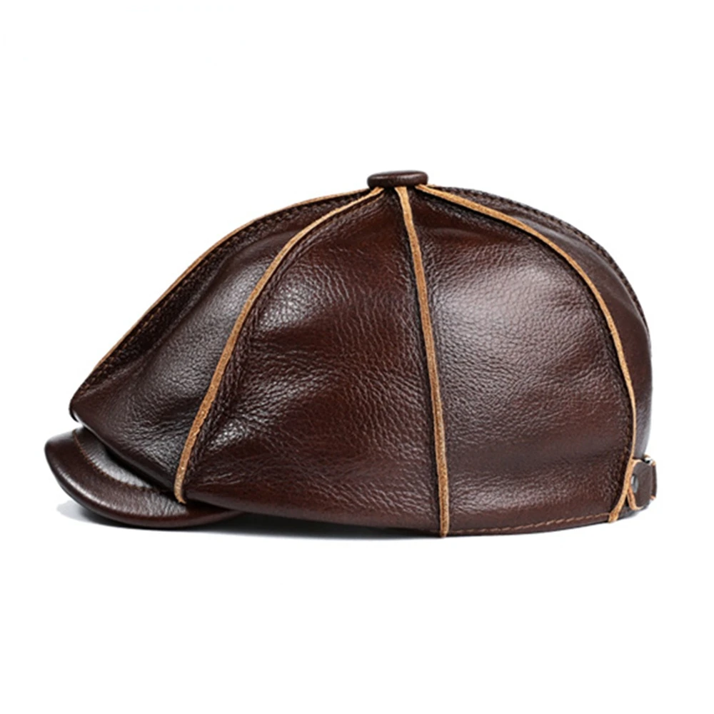 NEWSBOY CAP Real Leather Men Real Cowskin Leather Octagonal Hat Autumn Winter HIgh Quality Hats for Men Accessories