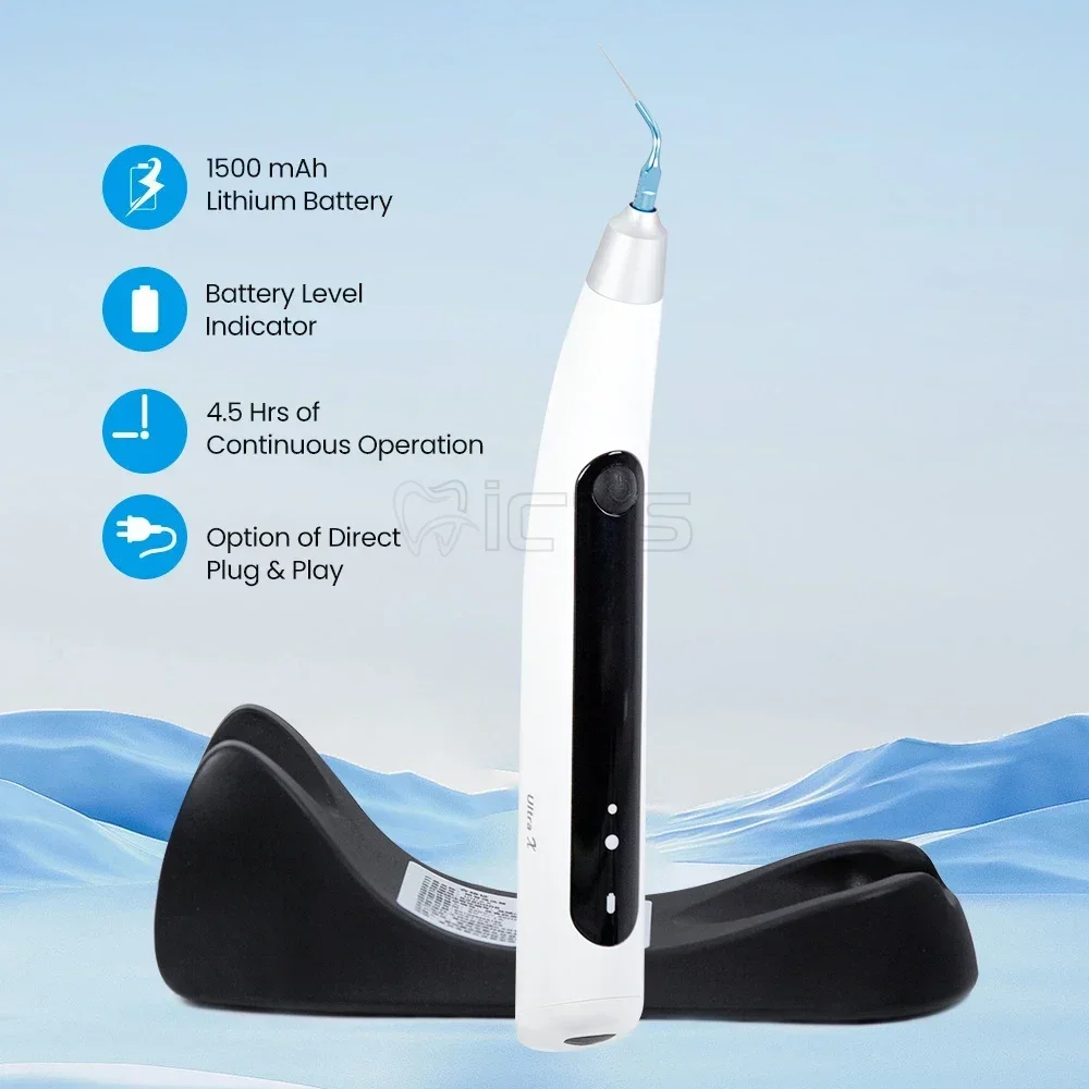 Dental Dual Power LED Indicators Ultra X 45 kHz Cordless Ultrasonic Activator, with Ergonomic 4.5 Hrs Battery Direct Plug Play