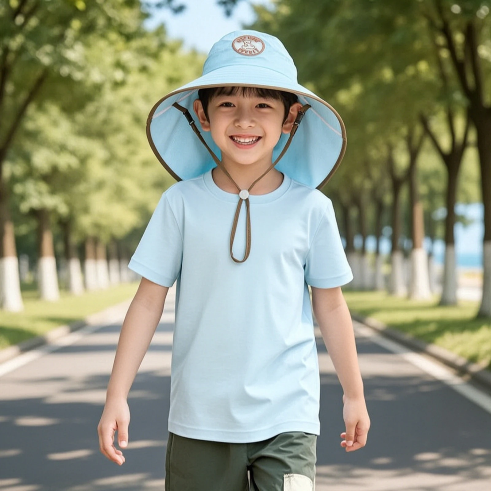 Sun Hat with Neck Flap Breathable Open Open-Top Hat Hat Sunhat Ventilated Lightweight for Children, Beach, Outdoor Play