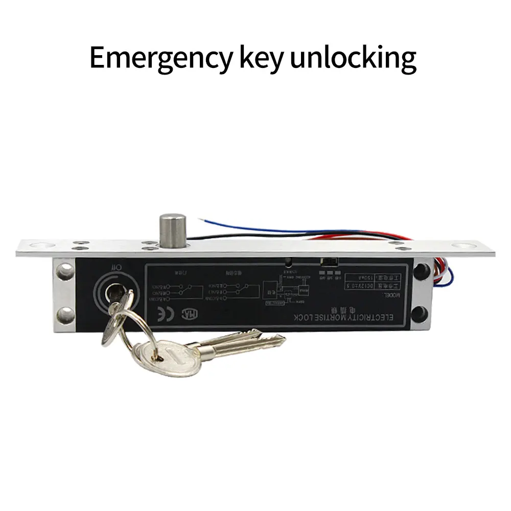 DC 12V Fail Secure Electric Cylinder Drop Bolt Lock With Bevel Bolt Mechanical Key Adjustable Time relay Door Contact 6 Cables