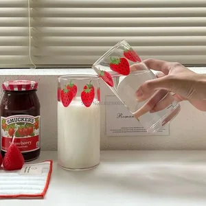 زجاج نانا بالفراولة الشفاف المقاوم للحرارة ، كوب زجاجي جميل بدون قش ، كوب ماء للطلاب الإبداعي ، حليب ، 260 مل ، 360 مل أفضل 8 مبيعات كأس نانا - رقم 5