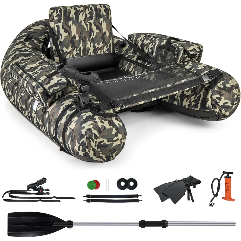 

Fishing Float Tube, 350lbs Inflatable Belly Boat with Fish Ruler, Fishing Rod Holder, Pump, Storage Bag, Flippers & Adjustable