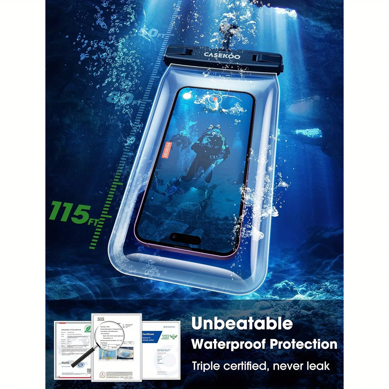 [Never Leak & Anti-Lost Floating Waterproof Phone Pouch [Ultra Large Back-air Bag] 115FT Water Proof Cell Phone Case For  14/13/